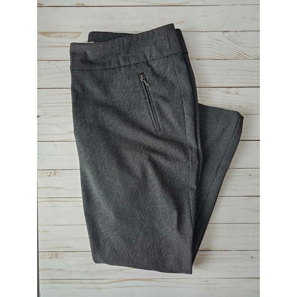 LOFT Women’s 10 Black White Textured Ankle Pants Pull On Stretch Workwear